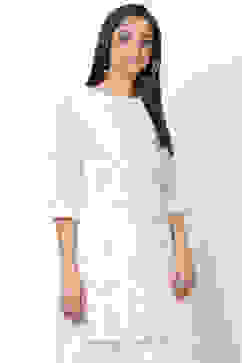 Off White Poly Cotton Short Yarndyed Kurti image number 3