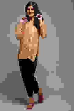 Mustard Cotton Blend Printed Kurti image number 0