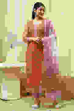 Coral Cotton Hand Block Print Unstitched Suit Set image number 2