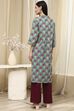 Teal Cotton Printed Straight Kurta image number 3