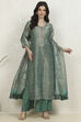 Orange Cotton Printed Embroidered Unstitched Suit Set image number 1