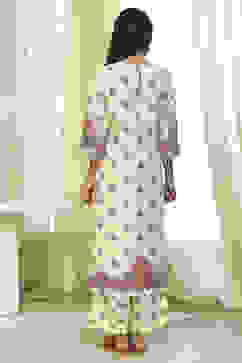 Beige Pure Cotton Printed Straight Suit Set image number 4