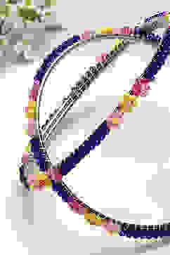 Purple Pink Yellow Metal And Beads Bangles image number 1