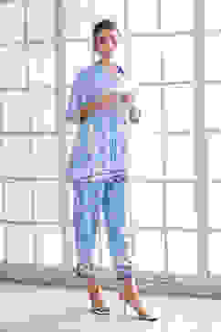 Blue Rayon Geometric Printed Straight Kurta Set image number 5