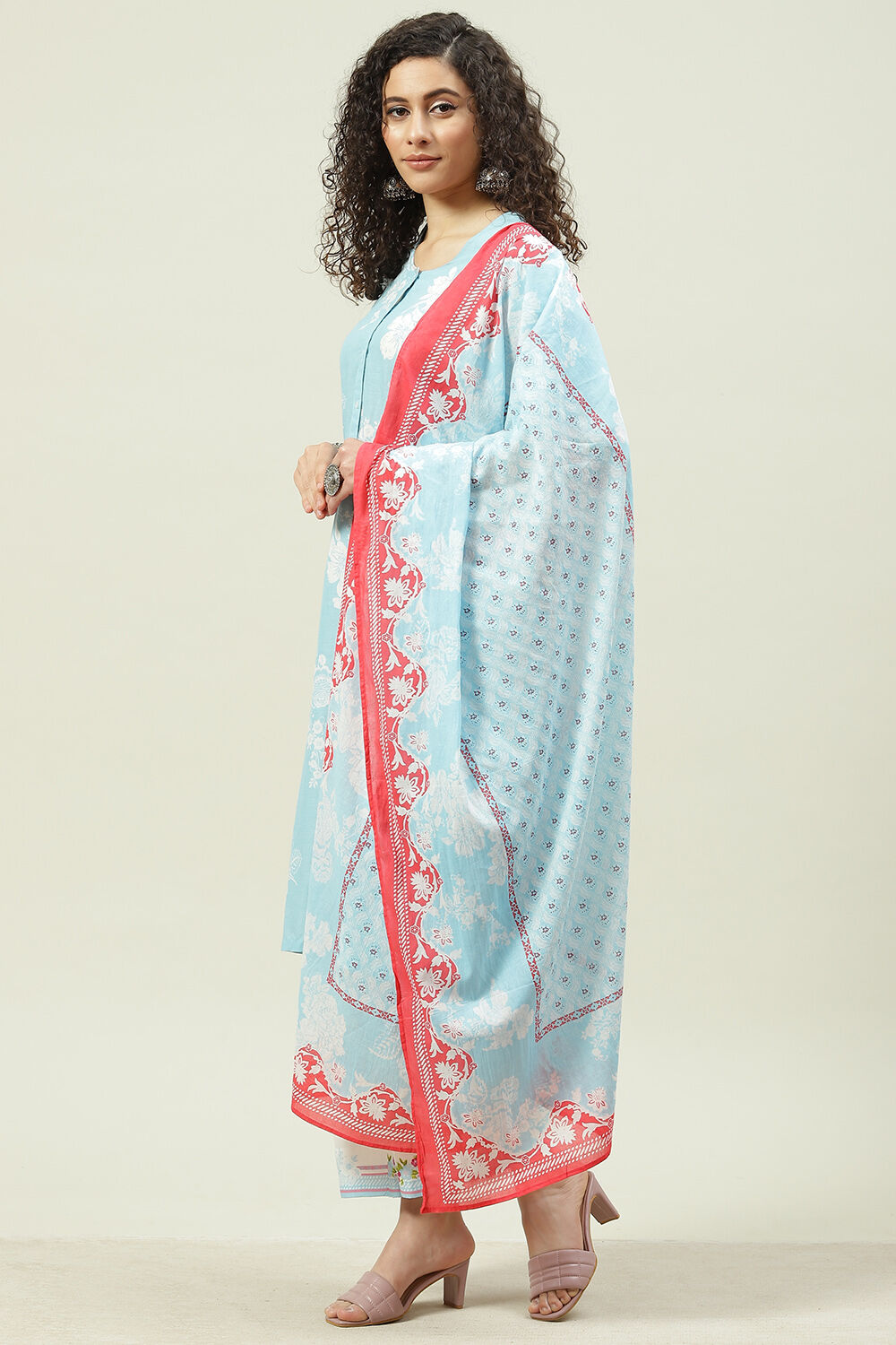 Pink Cotton Straight Kurta Palazzo Suit Set image number 2