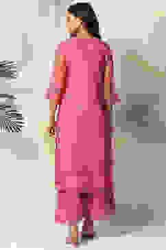 Pink Art Silk Straight Kurta Palazzo Suit Set image number 7