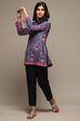 Denim Blue Cotton Blend Printed Kurti