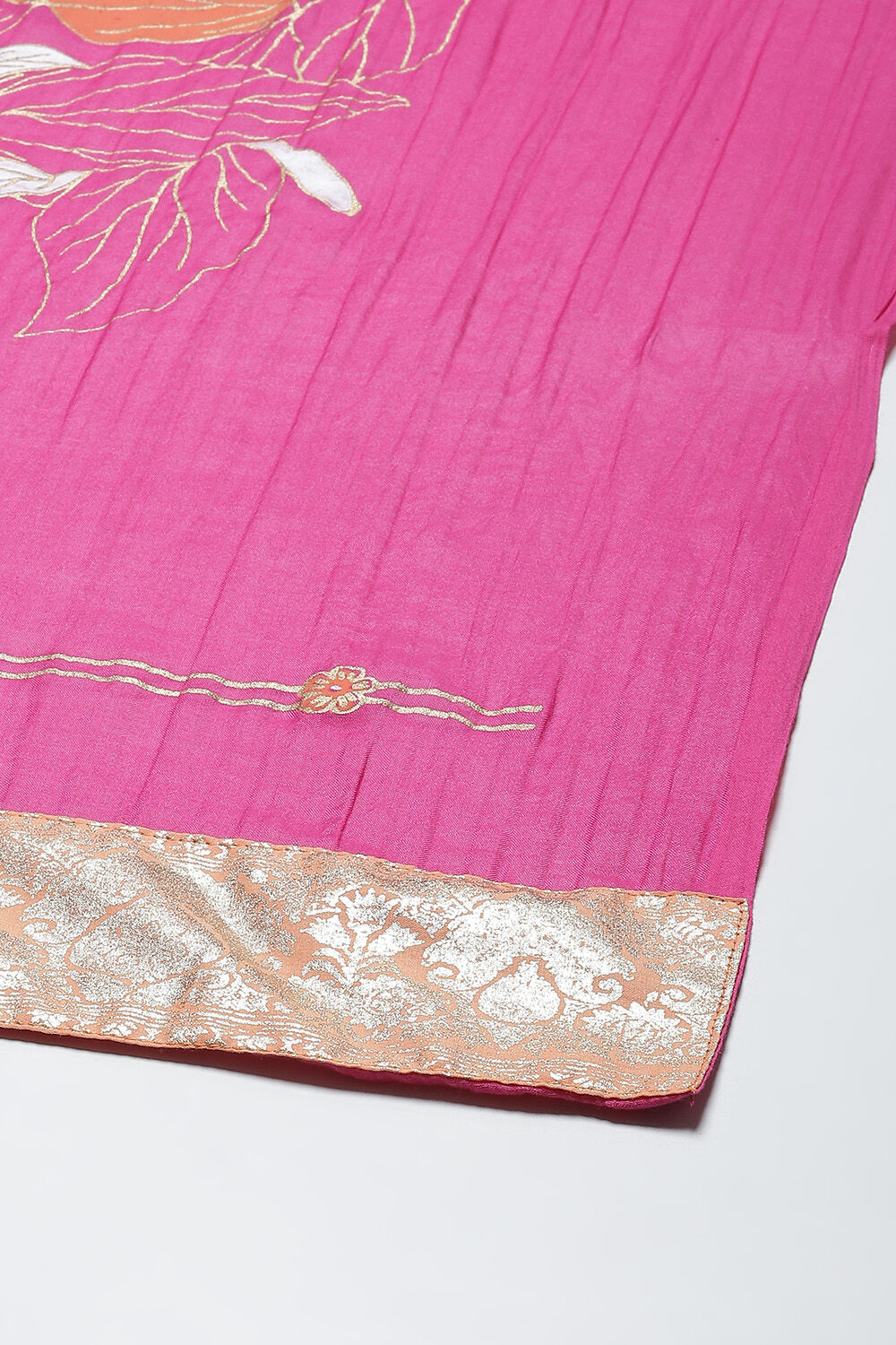 Orange Pink Cotton Silk Flared Kurta Palazzo Suit Set image number 3
