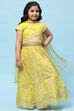 Lime Yellow Poly Chanderi Floral Lehenga Set image number 0