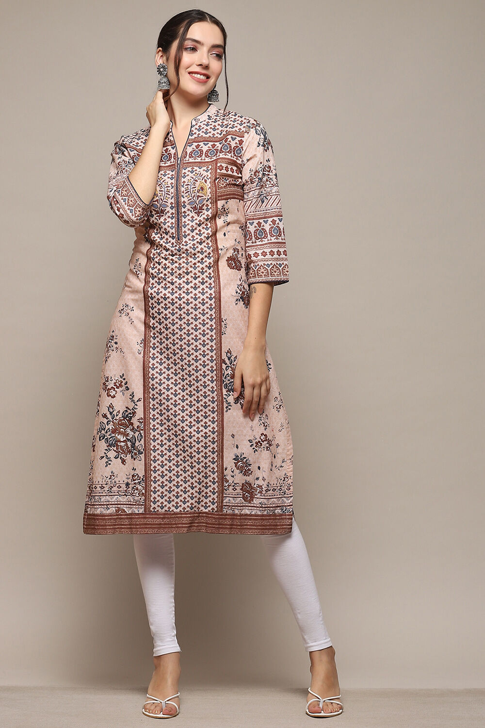 Purple Cotton Printed Straight Kurta image number 0