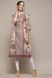 Beige Cotton Printed Straight Kurta