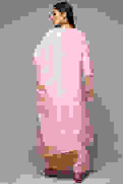 Powder Pink Cotton Blend Straight Kurta Palazzo Suit Set image number 4