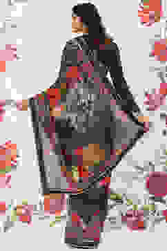 Rohit Bal Black Chanderi Silk Printed Saree With Blouse image number 6