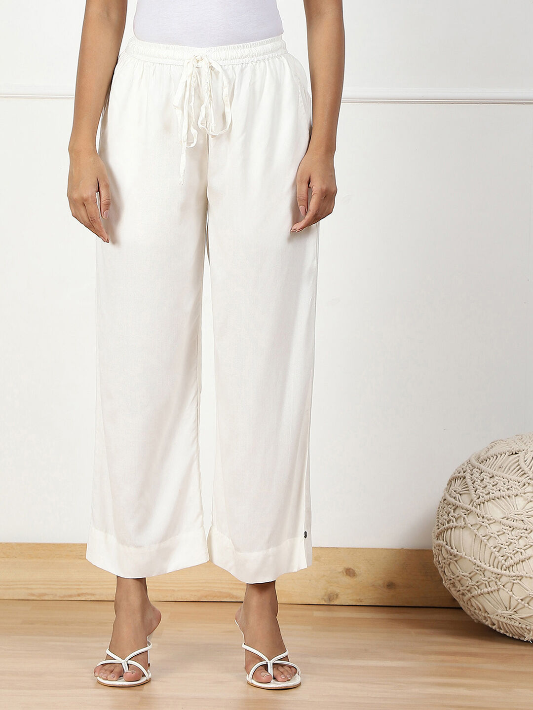 Navy Rayon Palazzo Pants image number 4
