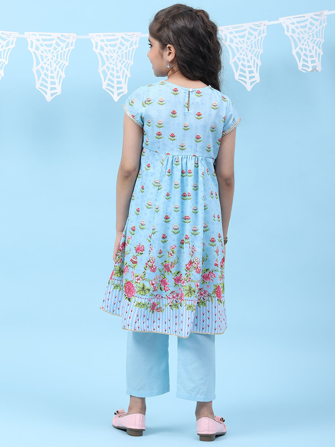 Sky Blue Art Silk Straight Printed Kurta Set image number 4