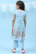 Sky Blue Art Silk Straight Printed Kurta Set image number 4