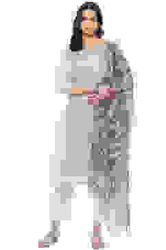 Light Blue Linen Woven Unstitched Suit Set image number 0