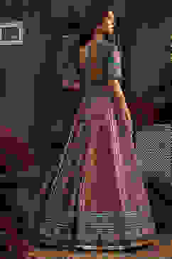 Turquoise Hand Embroidered Flared Lehenga Set image number 4