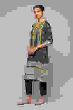 Charcoal LIVA Straight Printed Kurta image number 2