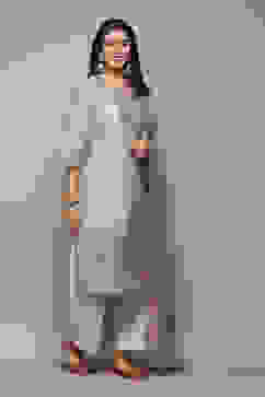 Cream Cotton Silk Straight Yarndyed Kurta Sharara Suit Set image number 6