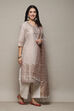 Cream Cotton Silk Straight Yarndyed Kurta Sharara Suit Set image number 6