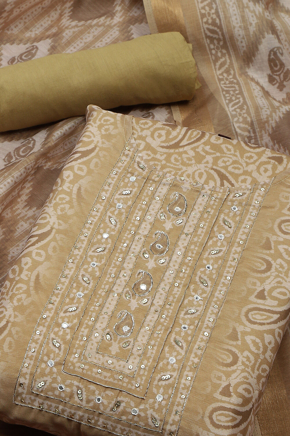 Yellow Chanderi Digital Print Unstitched Suit Set image number 1
