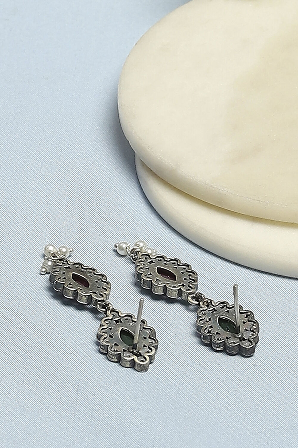 Green Pink Brass Danglers image number 2