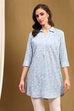 Sky Blue Printed Straight Short Kurti image number 5