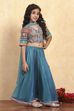 Blue Cotton Printed Kalidar Lehenga Set image number 4