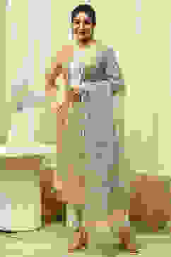 Yellow Cotton Hand Block Print Unstitched Suit Set image number 2