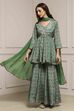 Green Art Silk Gathered Garara Set image number 5