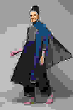 Teal LIVA Gathered Kurta Palazzo Suit Set image number 0