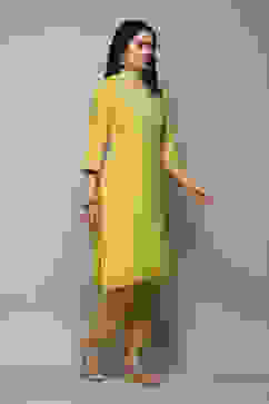 Lime Green Rayon flax Narrow Kurta Pant Suit Set image number 6