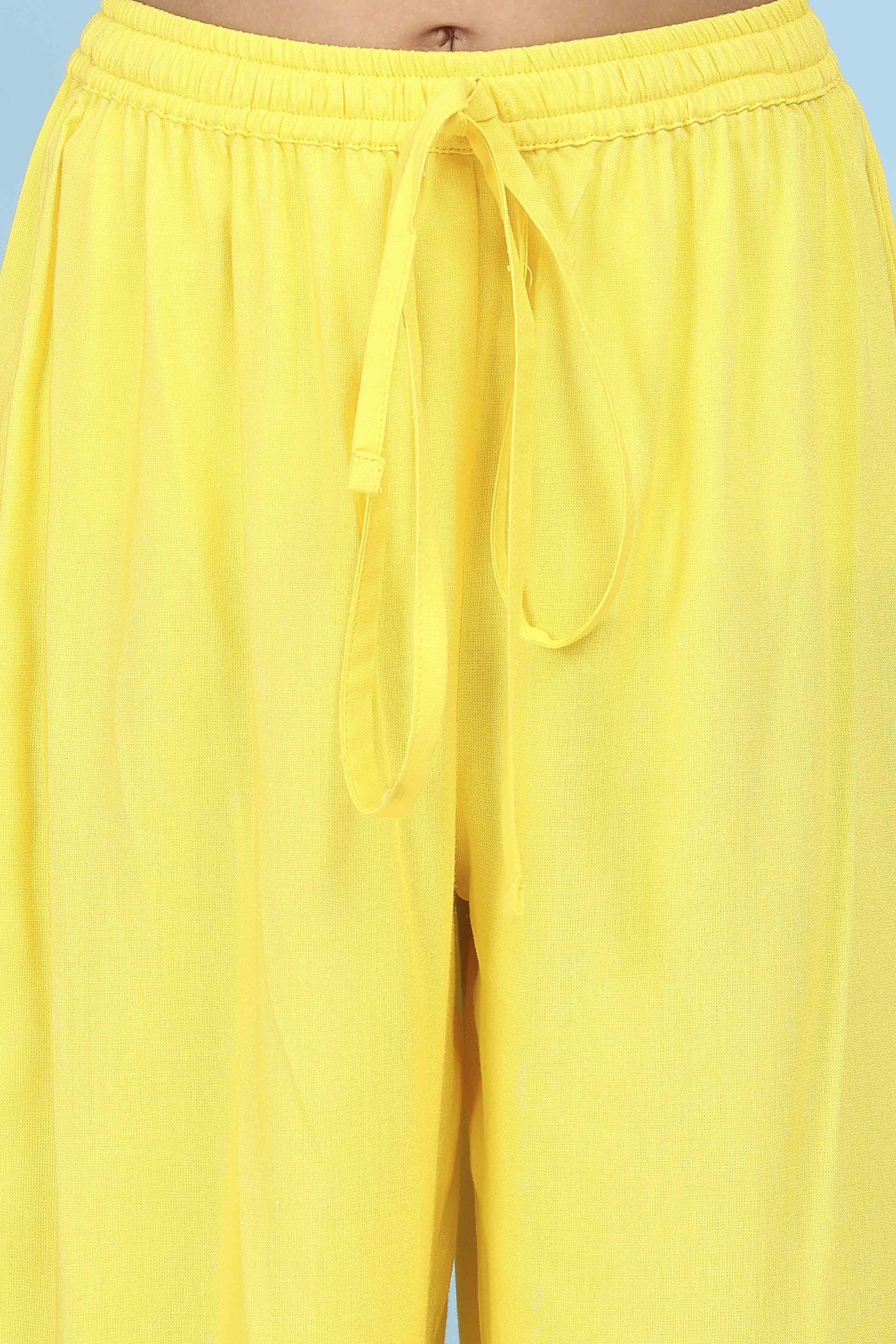 Yellow Cotton Striped Straight Suit Set image number 2