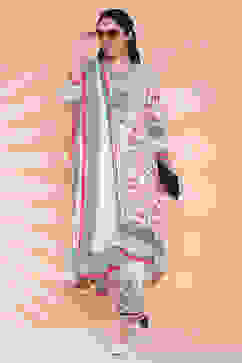 Off White Viscose Straight Kurta Pant Suit Set image number 0