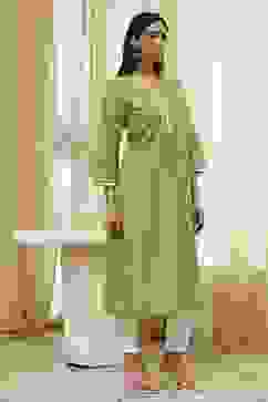 Olive Green Cotton Straight Kurta image number 4