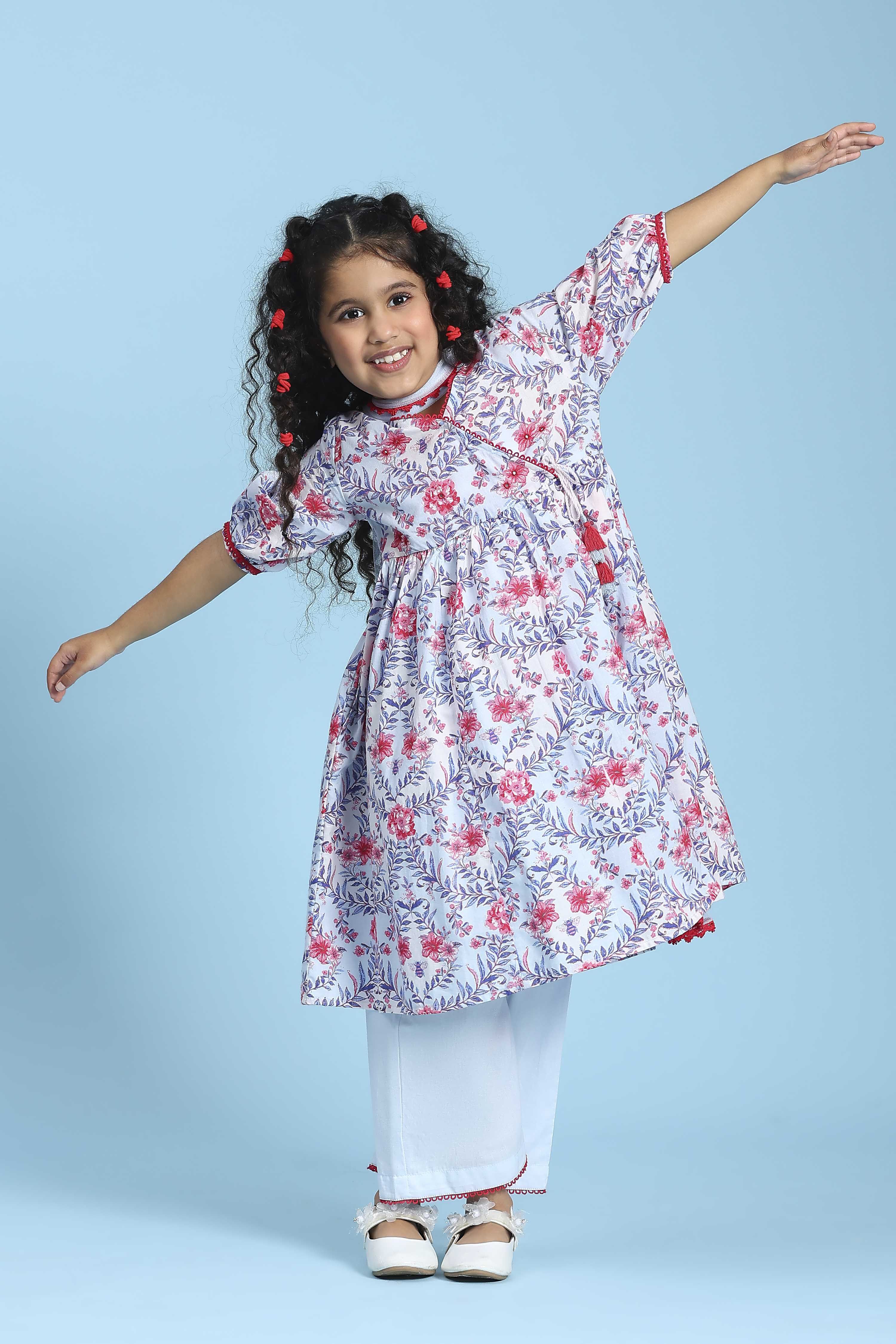 Blue Cotton Printed Angrakha Anarkali Suit Set image number 0