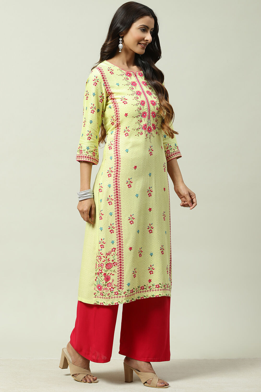 Lime Cotton Straight Kurta image number 3
