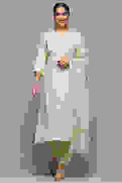 Off White Tissue Unstitched Suit set image number 8