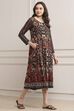 Rust Cotton Blend Flared Printed Dress image number 4