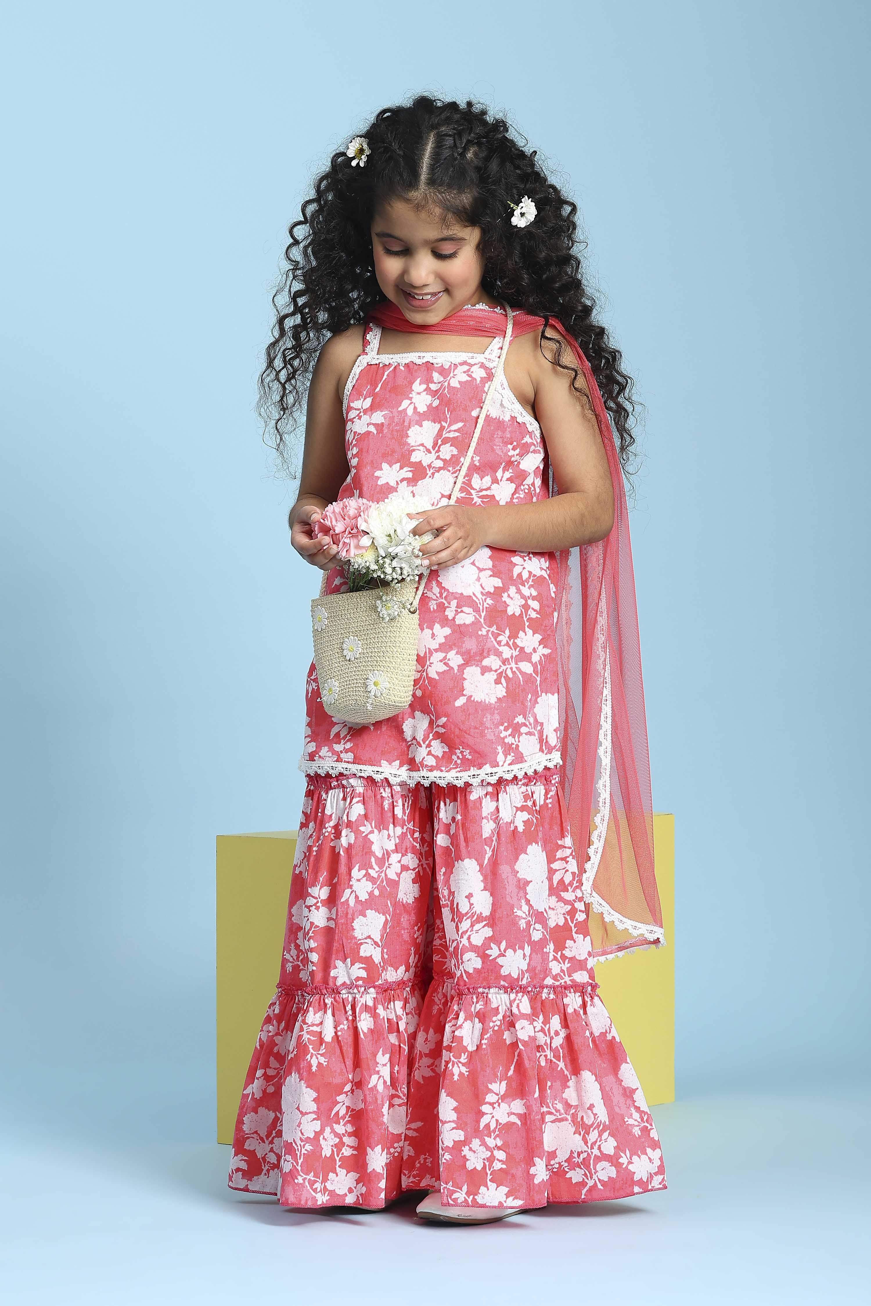 Coral Cotton Printed Straight Garara Suit Set image number 0