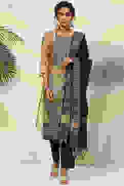 Beige Cotton Handloom Unstitched Suit Set image number 0