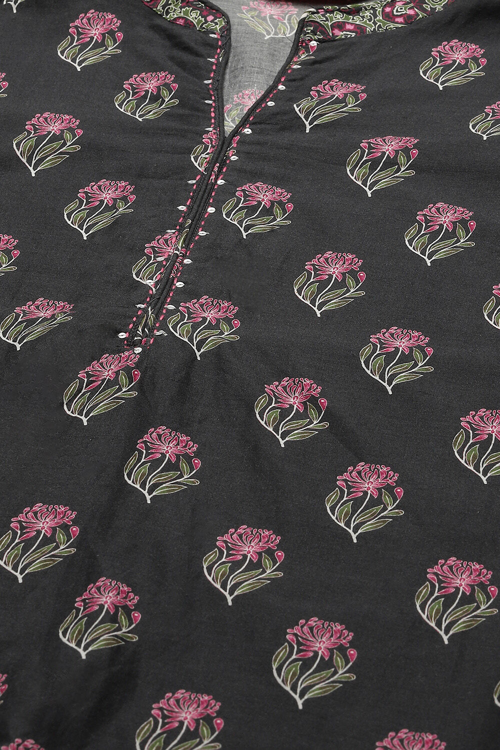 Black Cotton Straight Kurta Churidar Suit Set image number 1