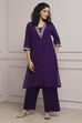 Purple Art Silk Straight Kurta Pants Set