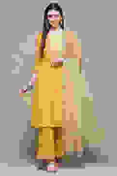 Mustard Polyester Straight Suit Set image number 0