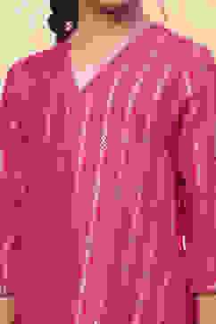 Pink Cotton Printed Straight Kurta Pants Set image number 1