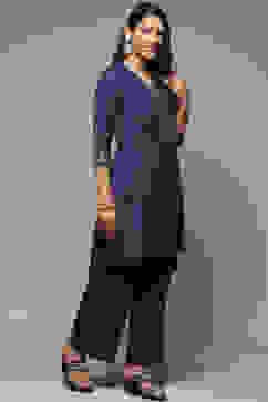 Blue Cotton Blend Straight Kurta Palazzo Suit Set image number 5