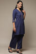 Blue Cotton Blend Straight Kurta Palazzo Suit Set image number 5
