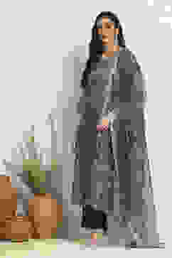 Blue Cotton Printed Unstitched Suit Set image number 4