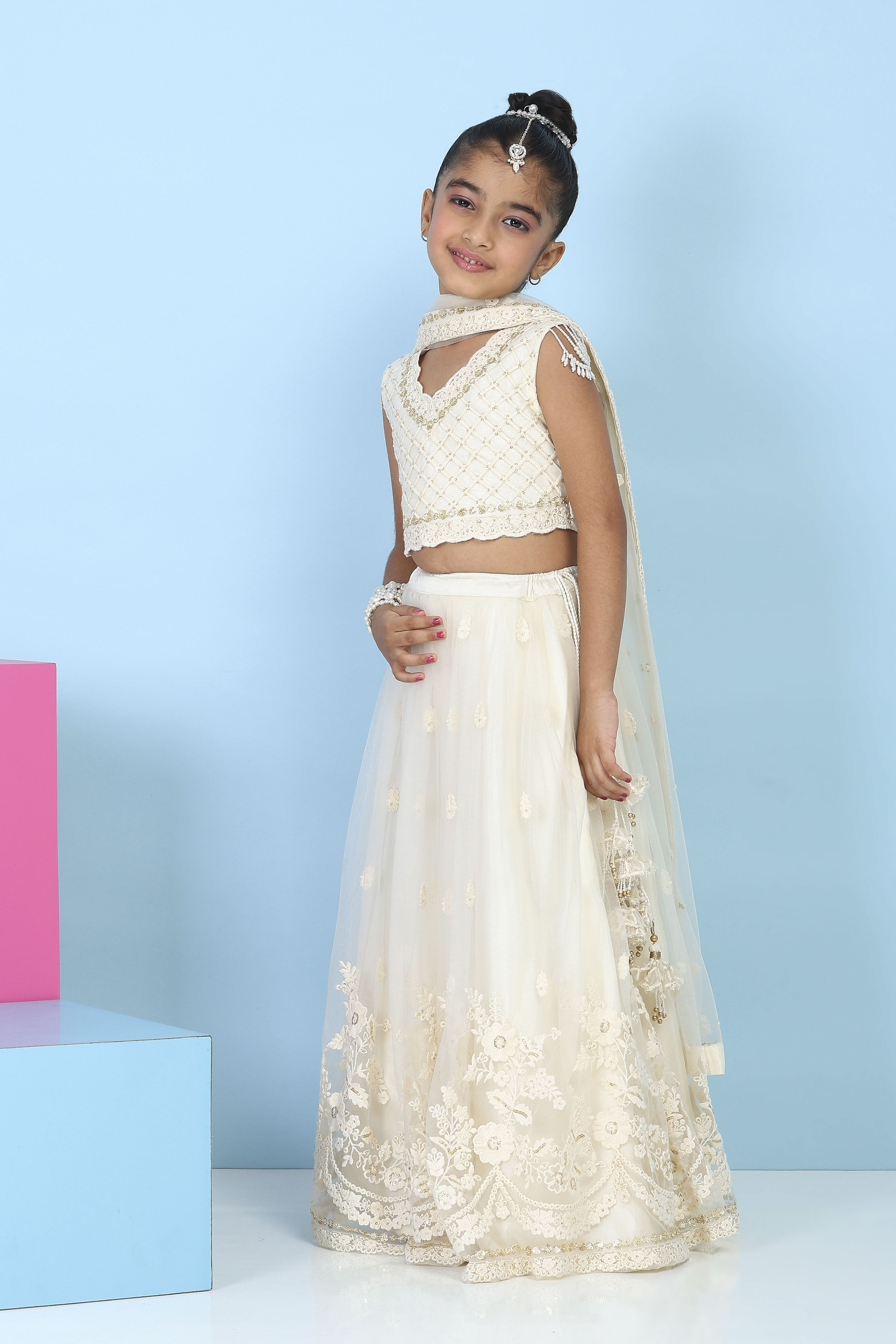 White Butterfly Net Sequin Embroidered Lehenga Set image number 3